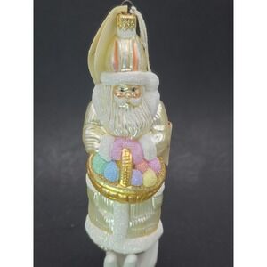 VTG Patricia Breen Easter Santa Glass Ornament‎ 1999 W/Tag 7" Hand Blown Bunny